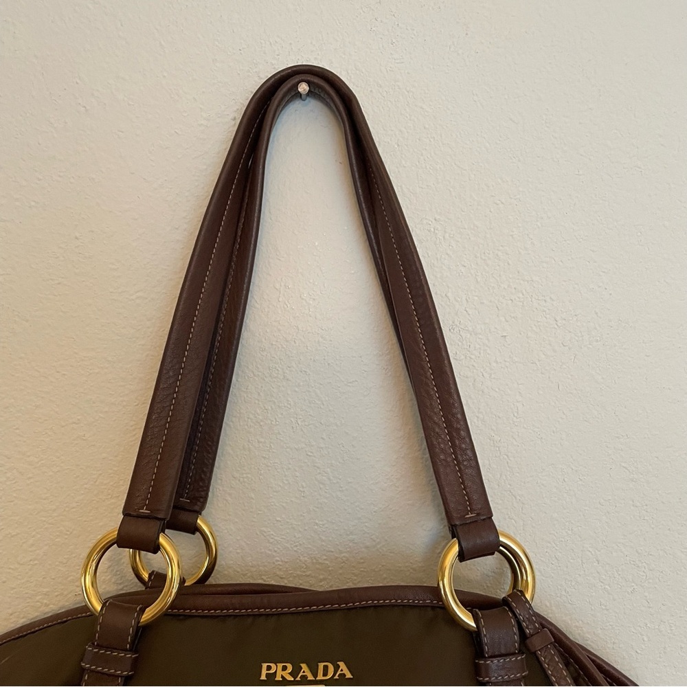 Prada‎ Tessuto Nylon Calf Leather Trim Convertible Tote Chocolate Brown - Picture 4 of 13